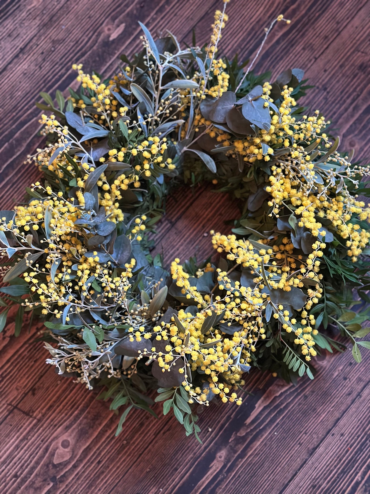 Mimosa, Eucalyptus & Ruscus Wreath