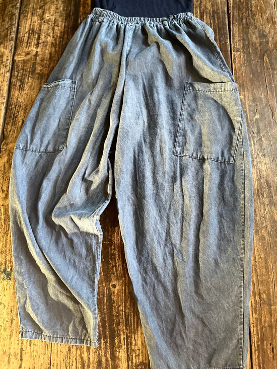 Barrel Leg Pocket Chambray Pants