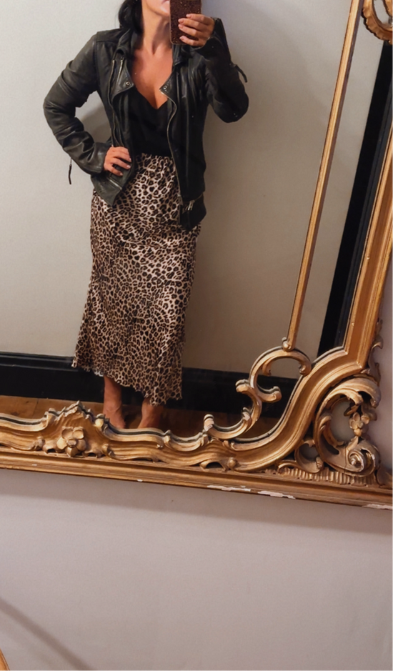 Leopard Print Bias Satin Skirt