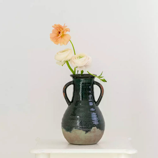 Dipped Green Stone Vase With Handles