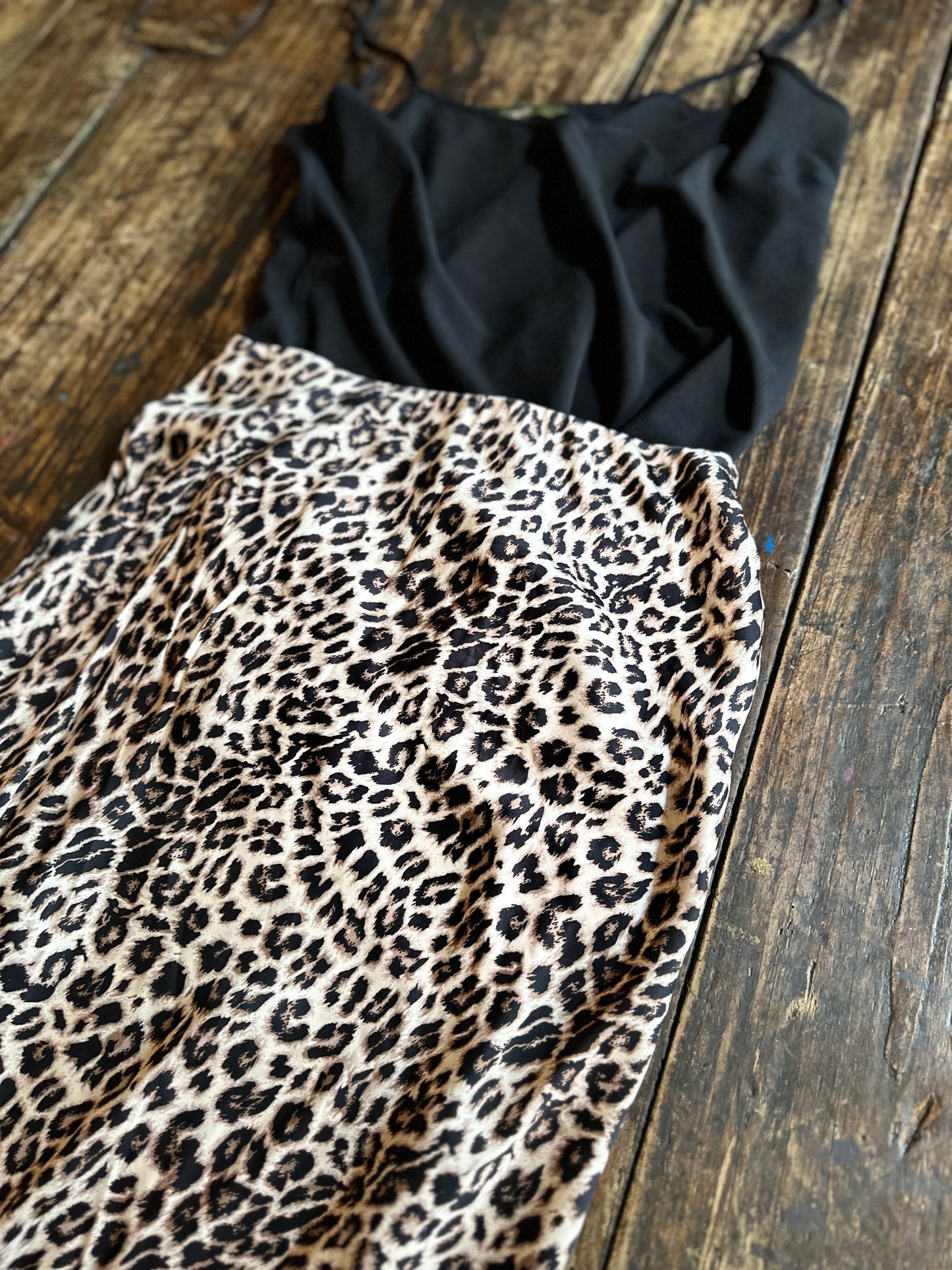 Leopard Print Bias Satin Skirt