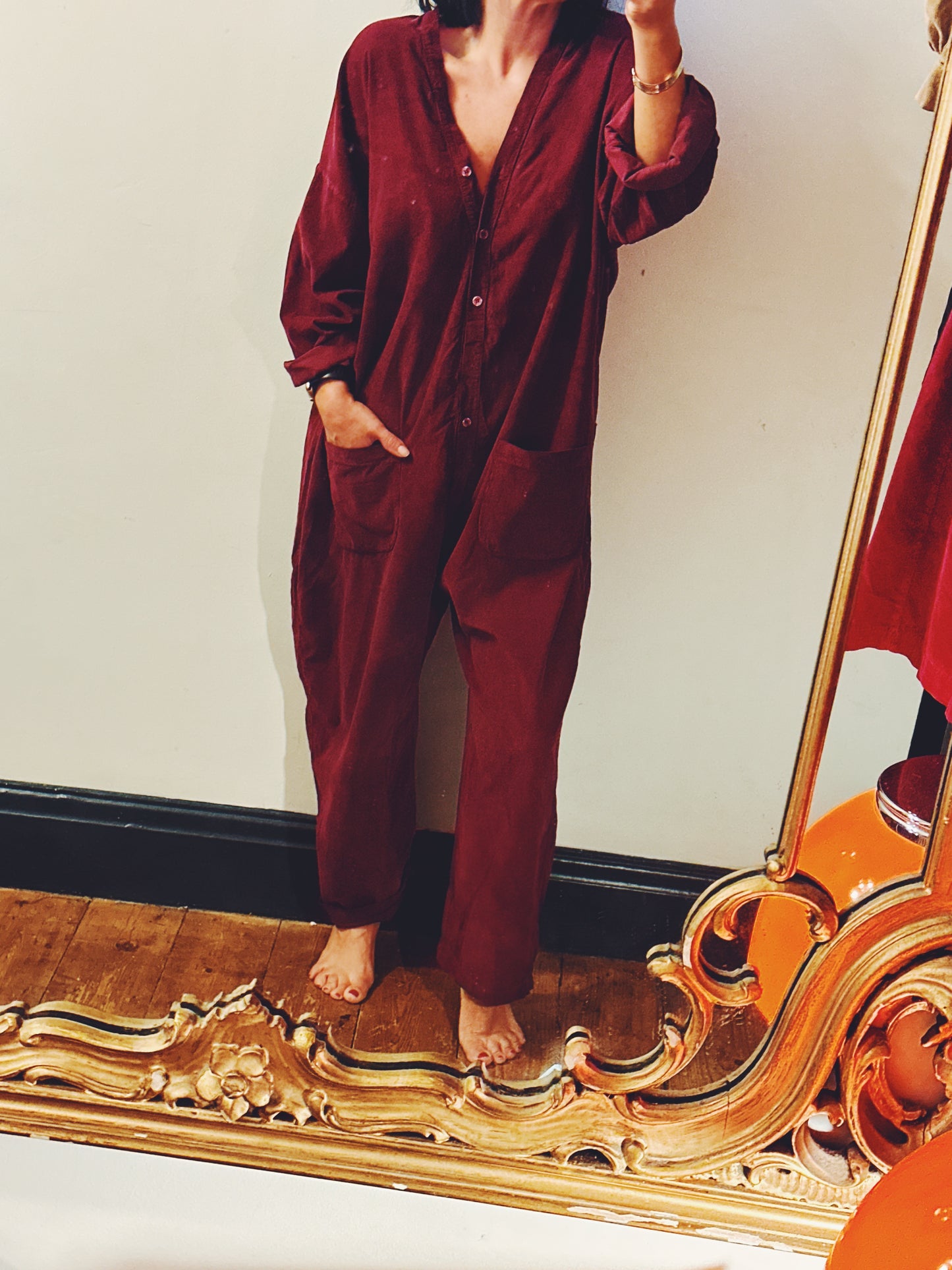 Needle Cord Boiler Suit - Burgundy