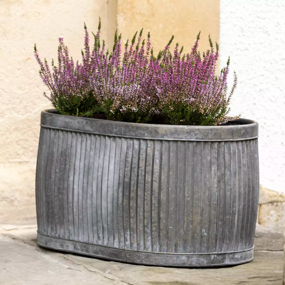 Zinc Ribbed Oval Planters