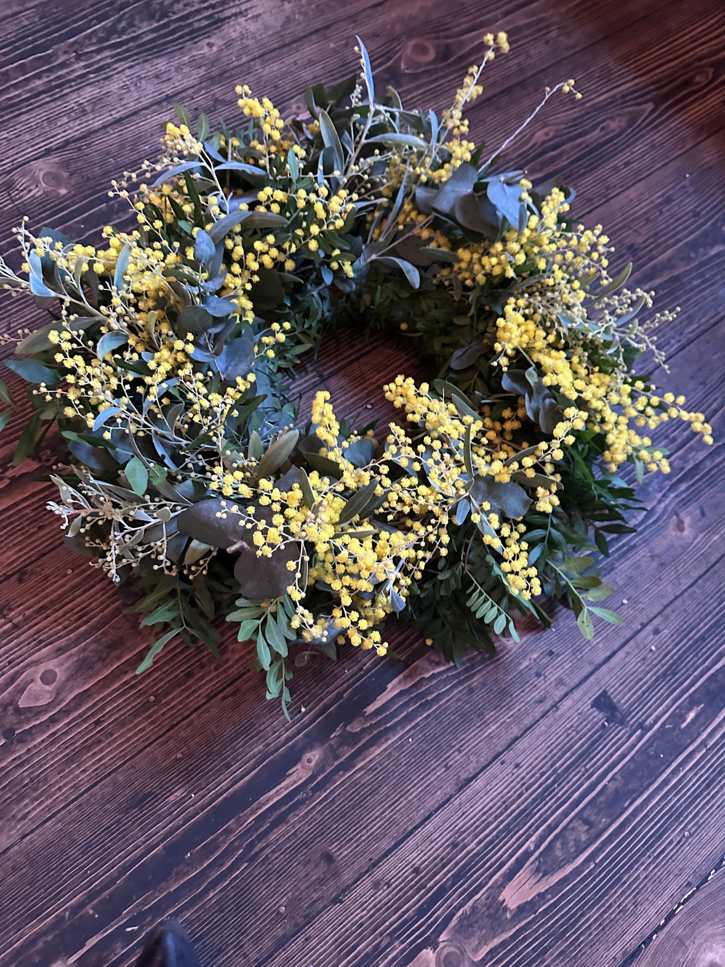 Mimosa, Eucalyptus & Ruscus Wreath