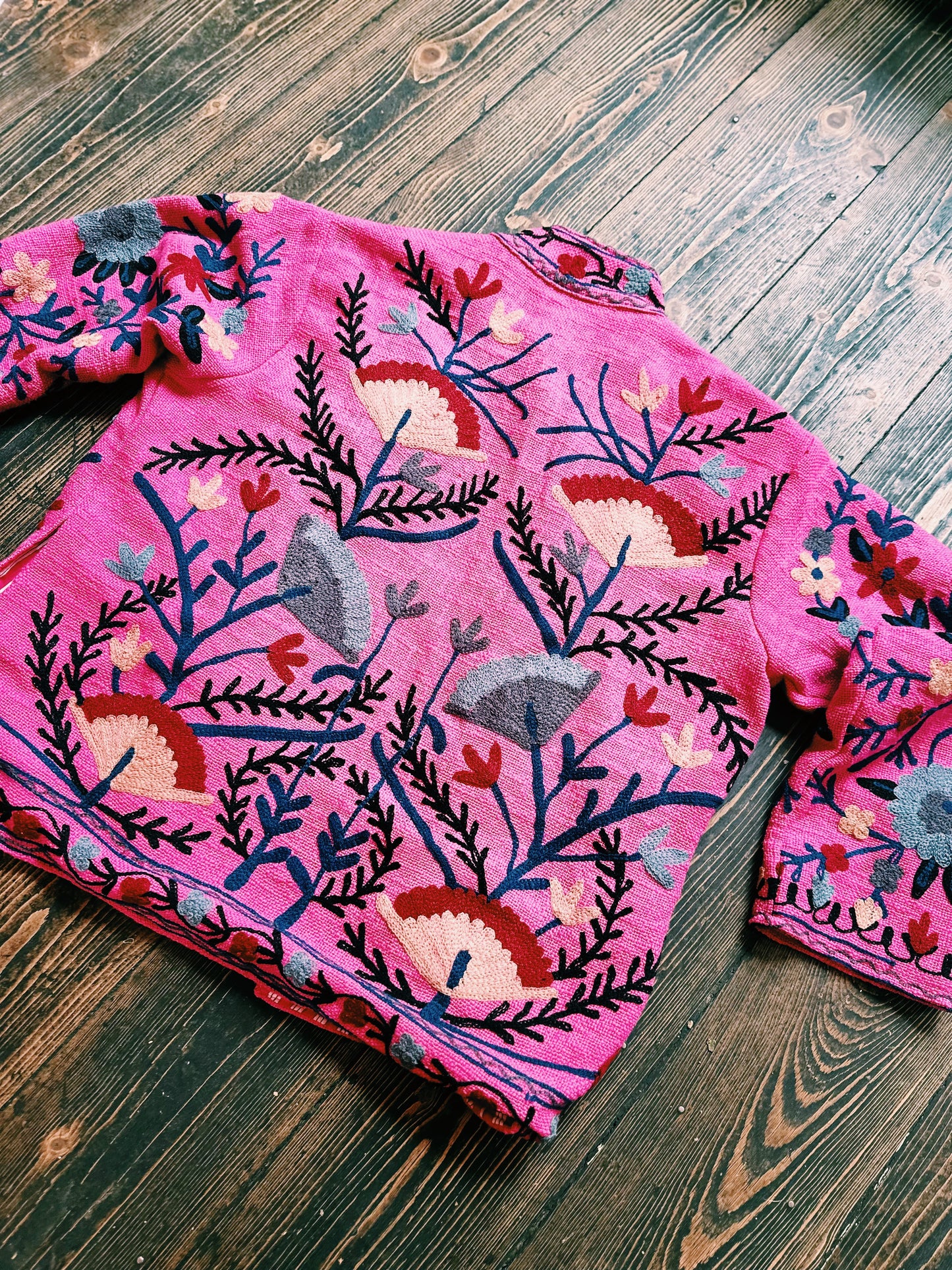 Boho Embroidered Jacket with Pinstripe Lining