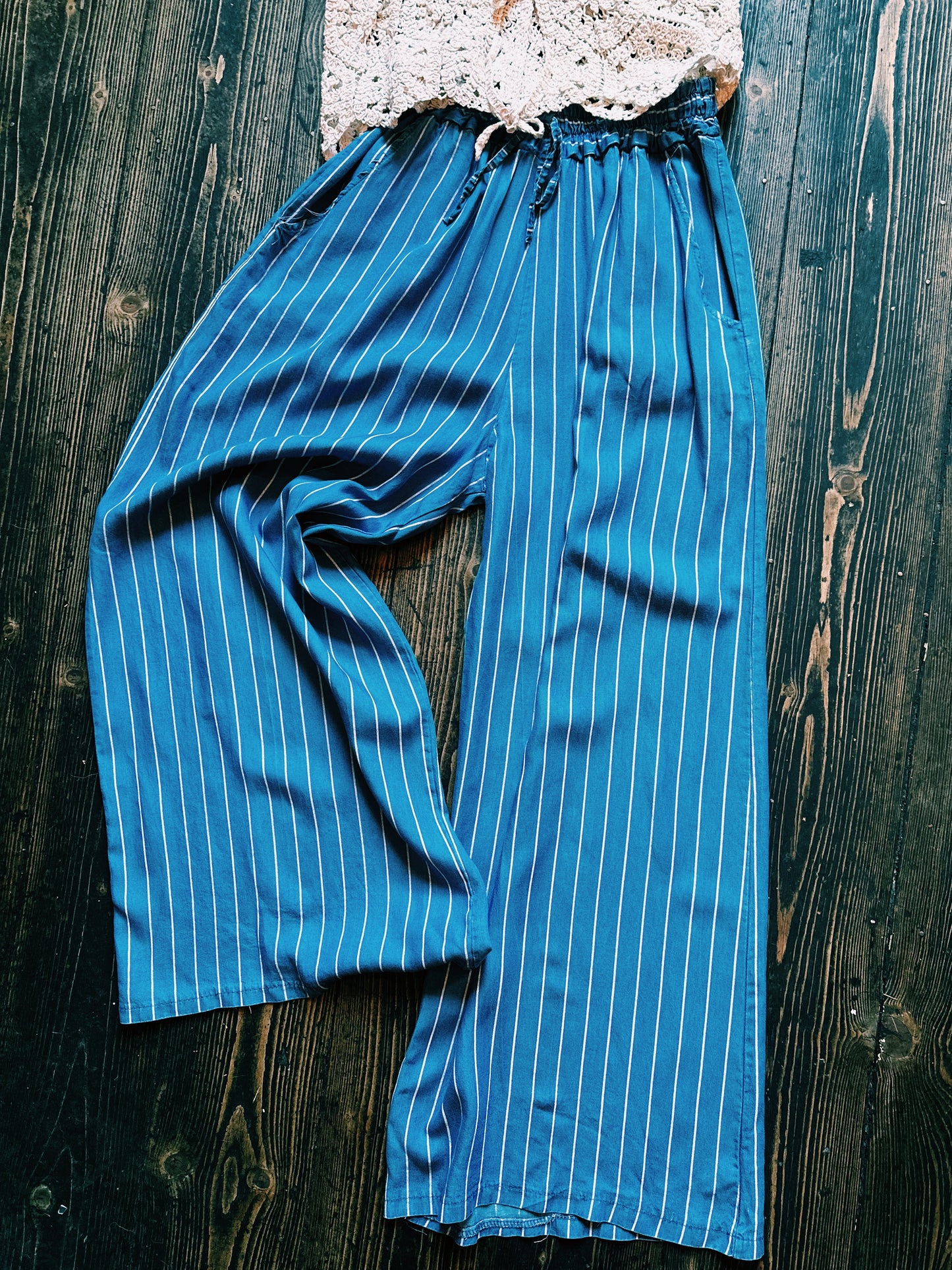 Santorini Chambray Strip Wide-Leg Pants