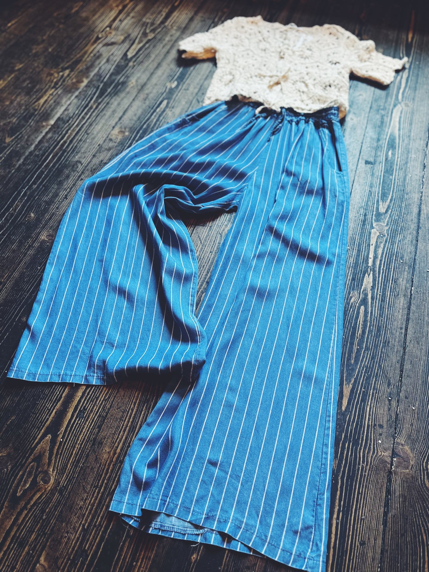 Santorini Chambray Strip Wide-Leg Pants