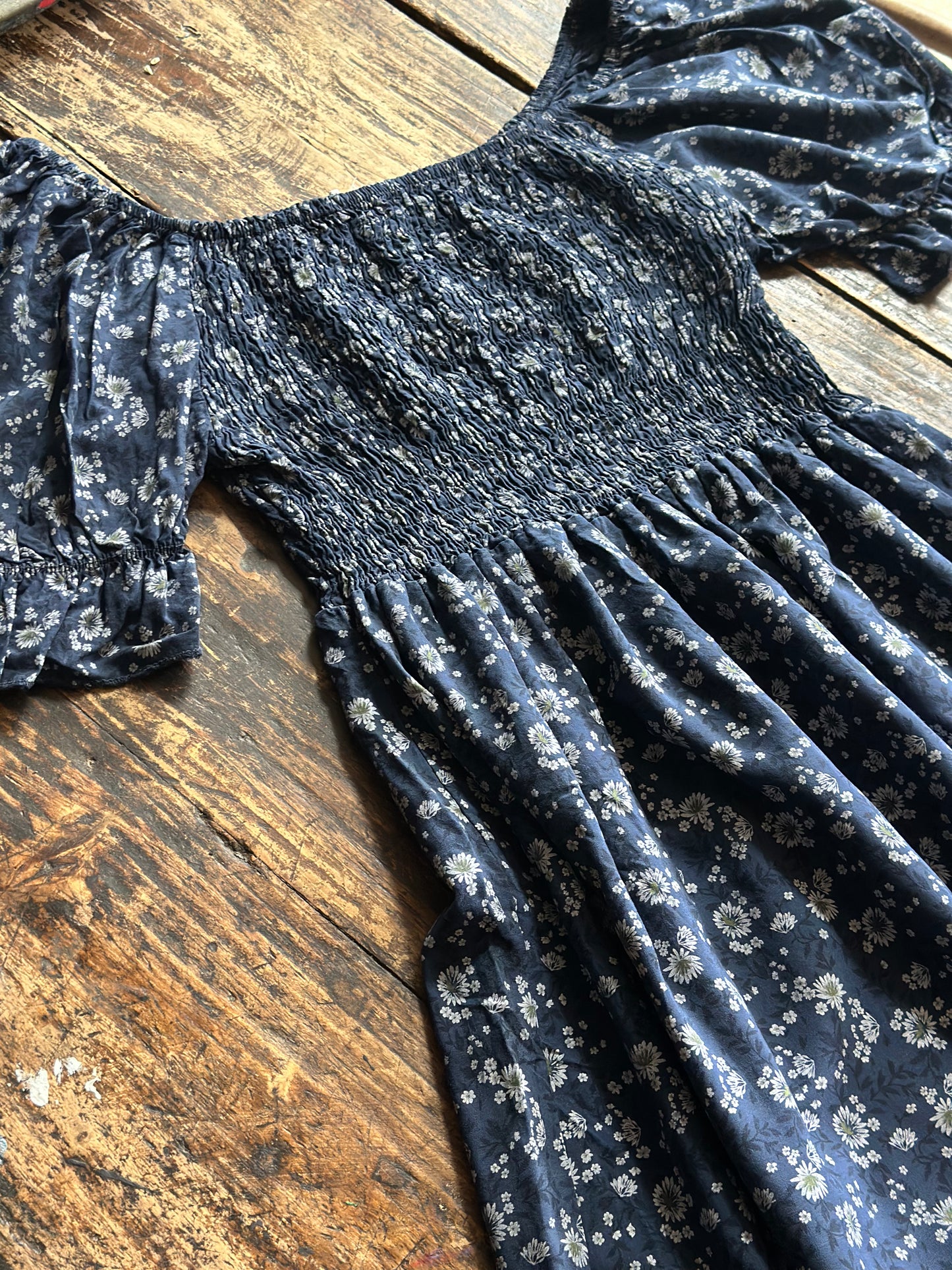 Boho Cotton Floral Print Smock Dress