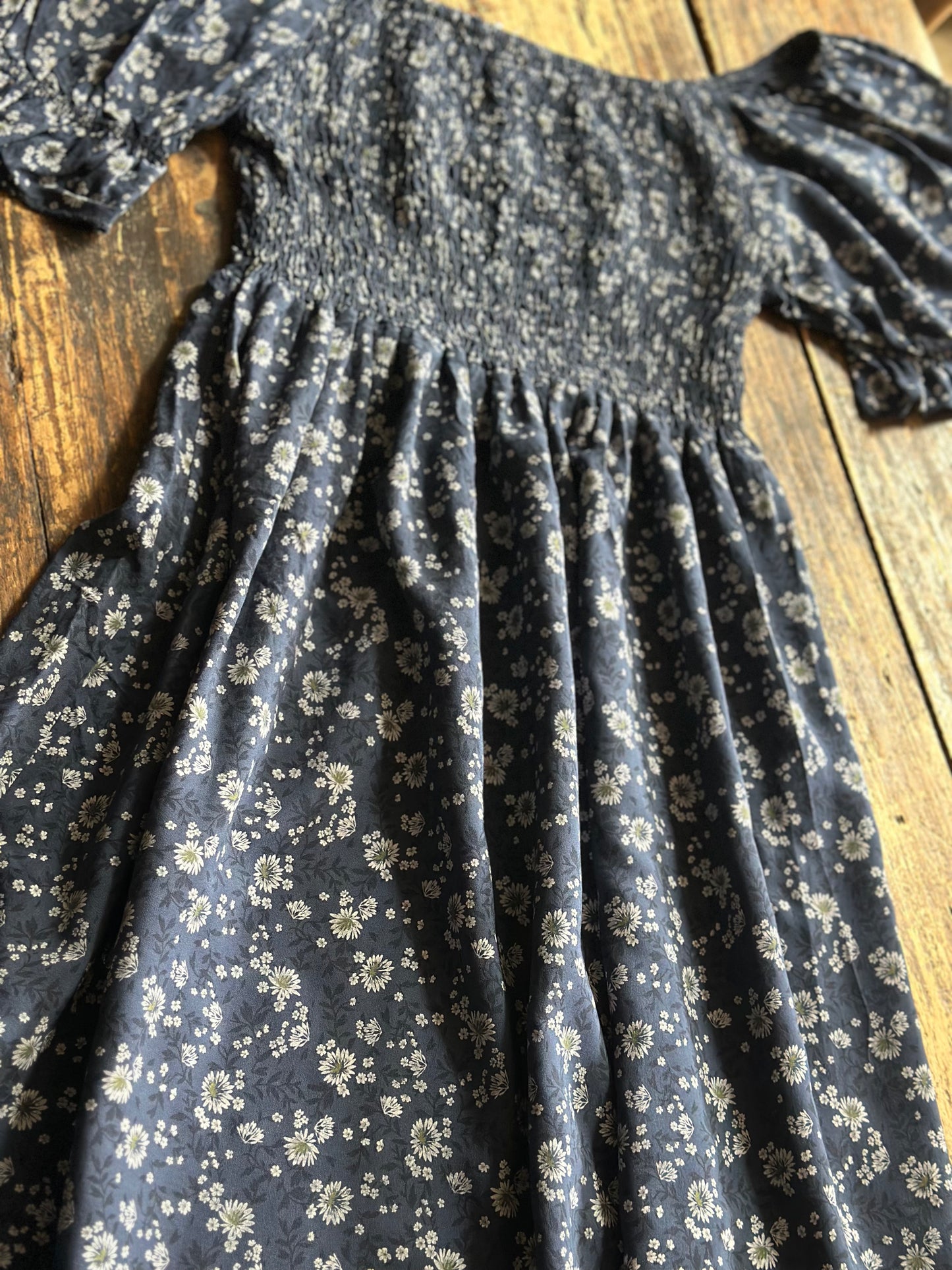 Boho Cotton Floral Print Smock Dress