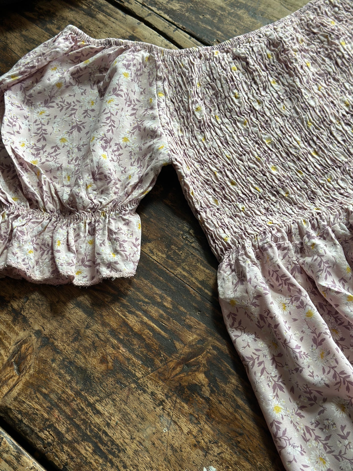 Boho Cotton Floral Print Smock Dress Pink
