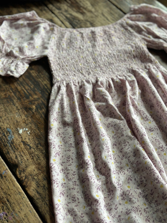 Boho Cotton Floral Print Smock Dress Pink