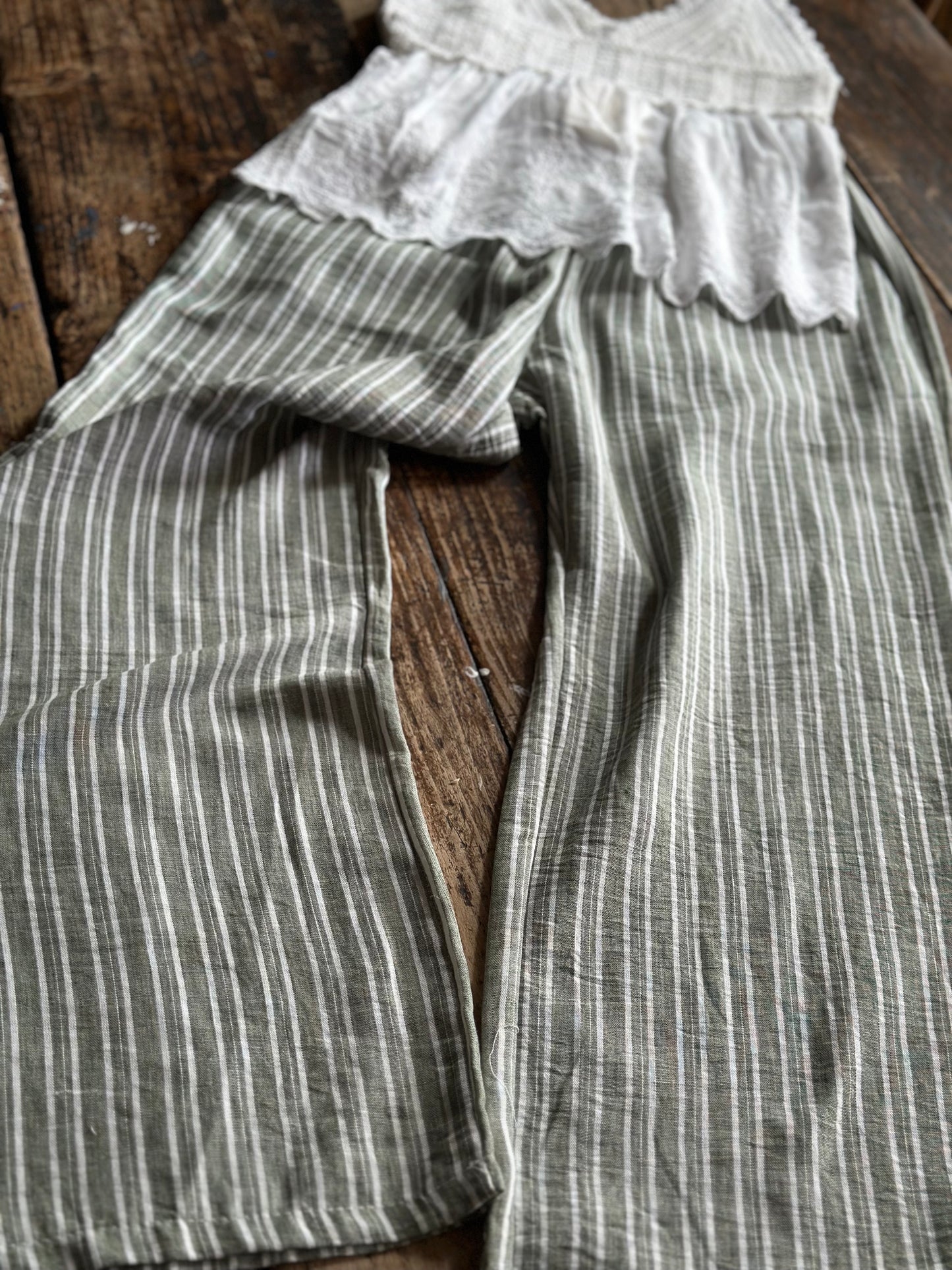 Green Stripped Linen Pants