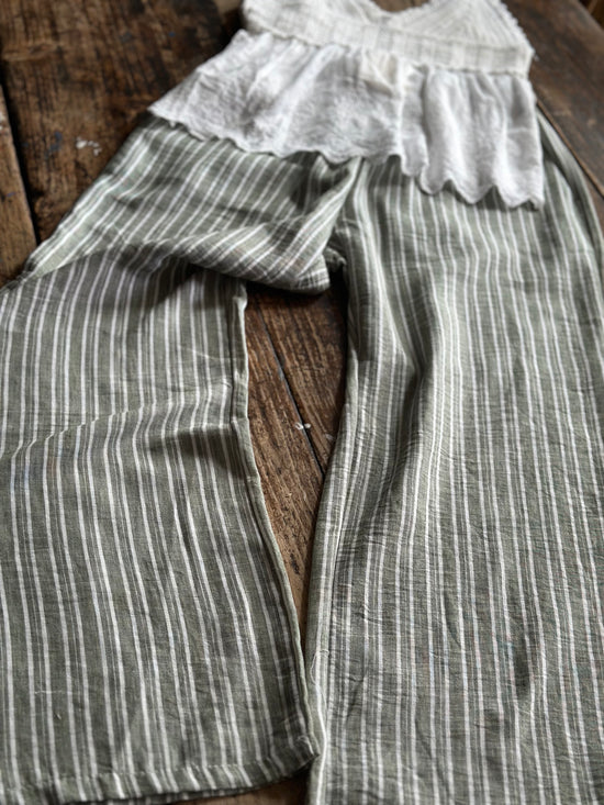 Green Stripped Linen Pants