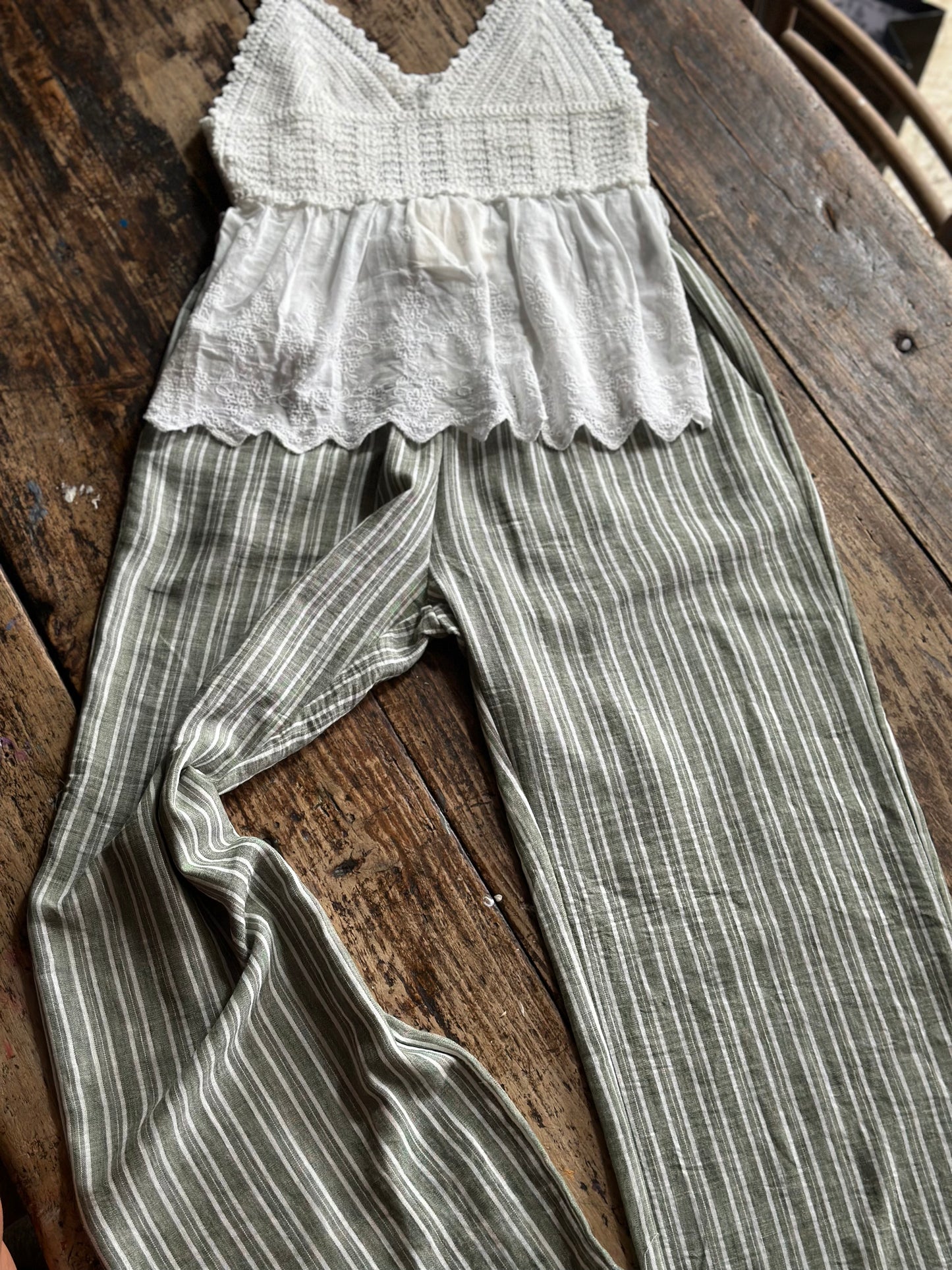 Green Stripped Linen Pants