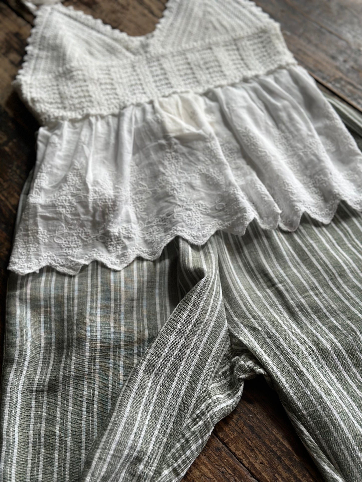 Green Stripped Linen Pants