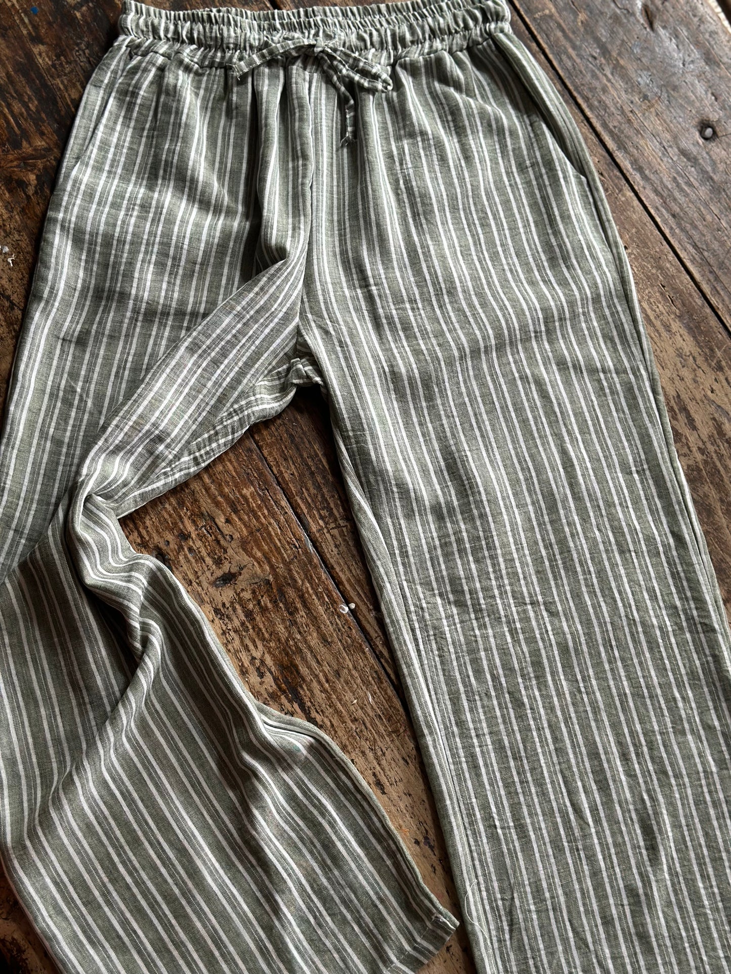 Green Stripped Linen Pants