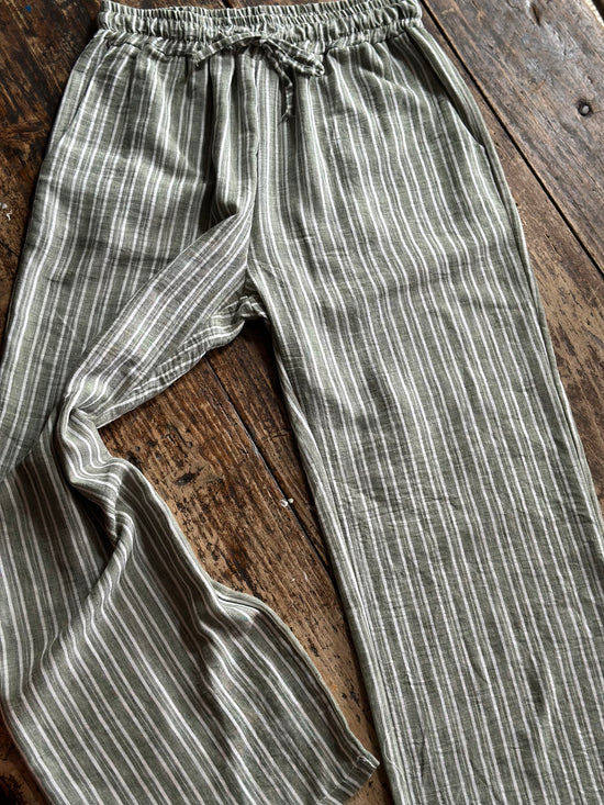 Green Stripped Linen Pants