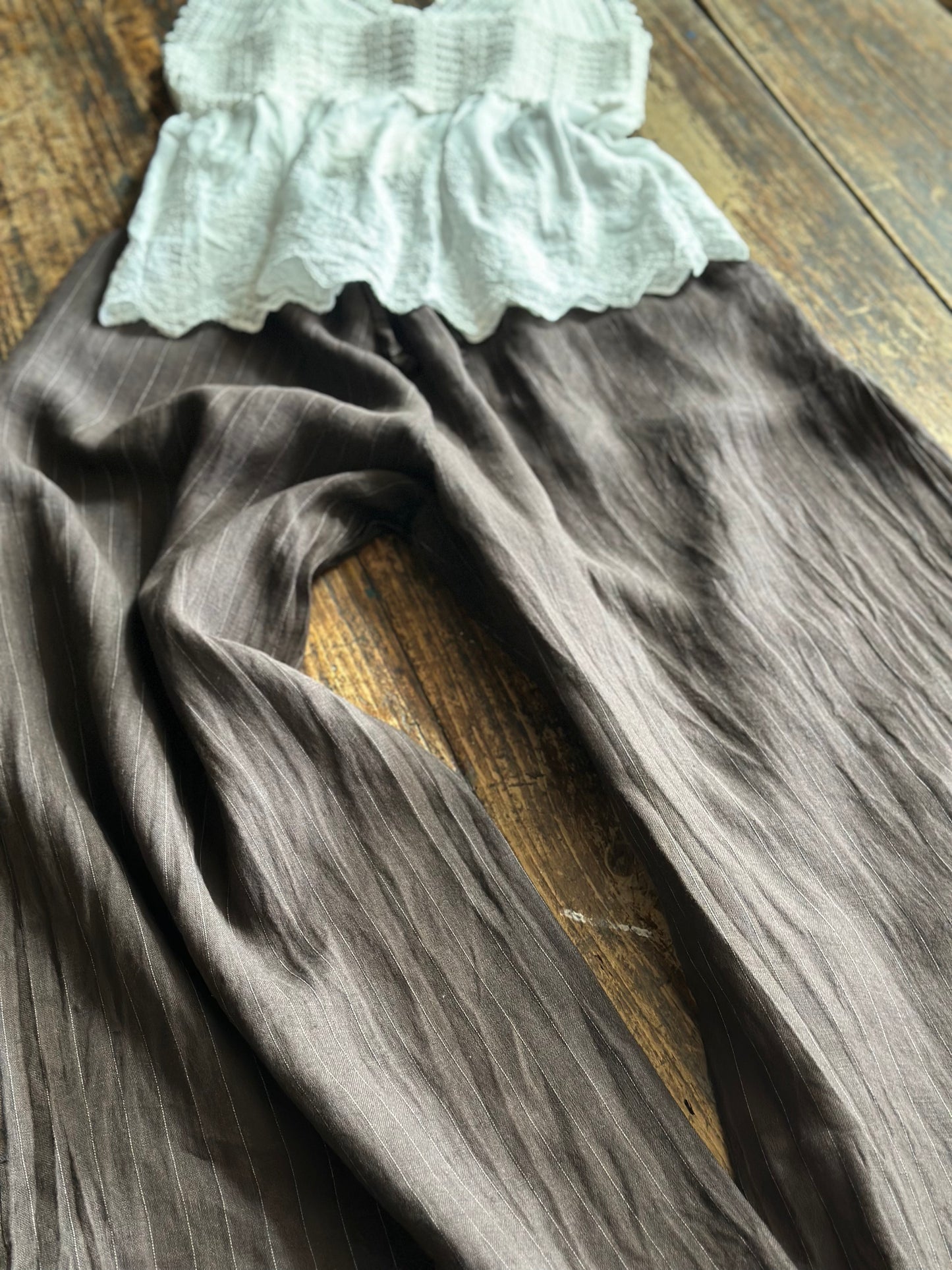 Chocolate Brown Pinstripe Linen Pants
