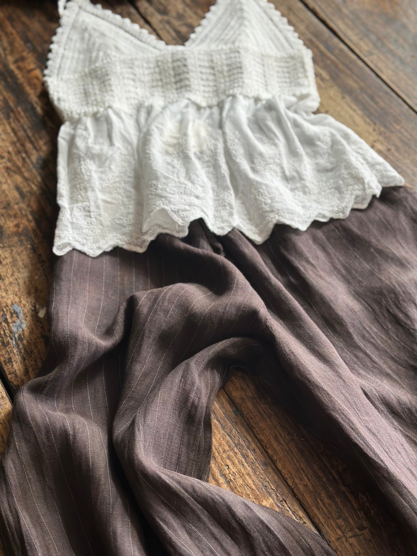 Chocolate Brown Pinstripe Linen Pants