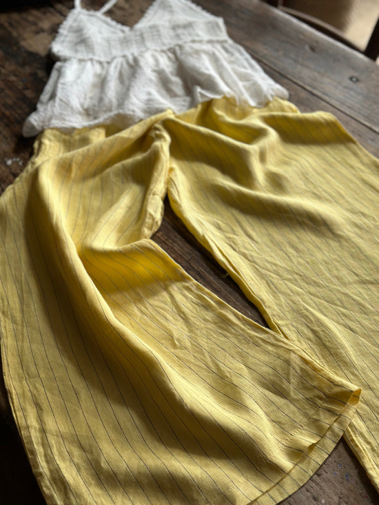 Lemon Linen Pinstripe Trousers
