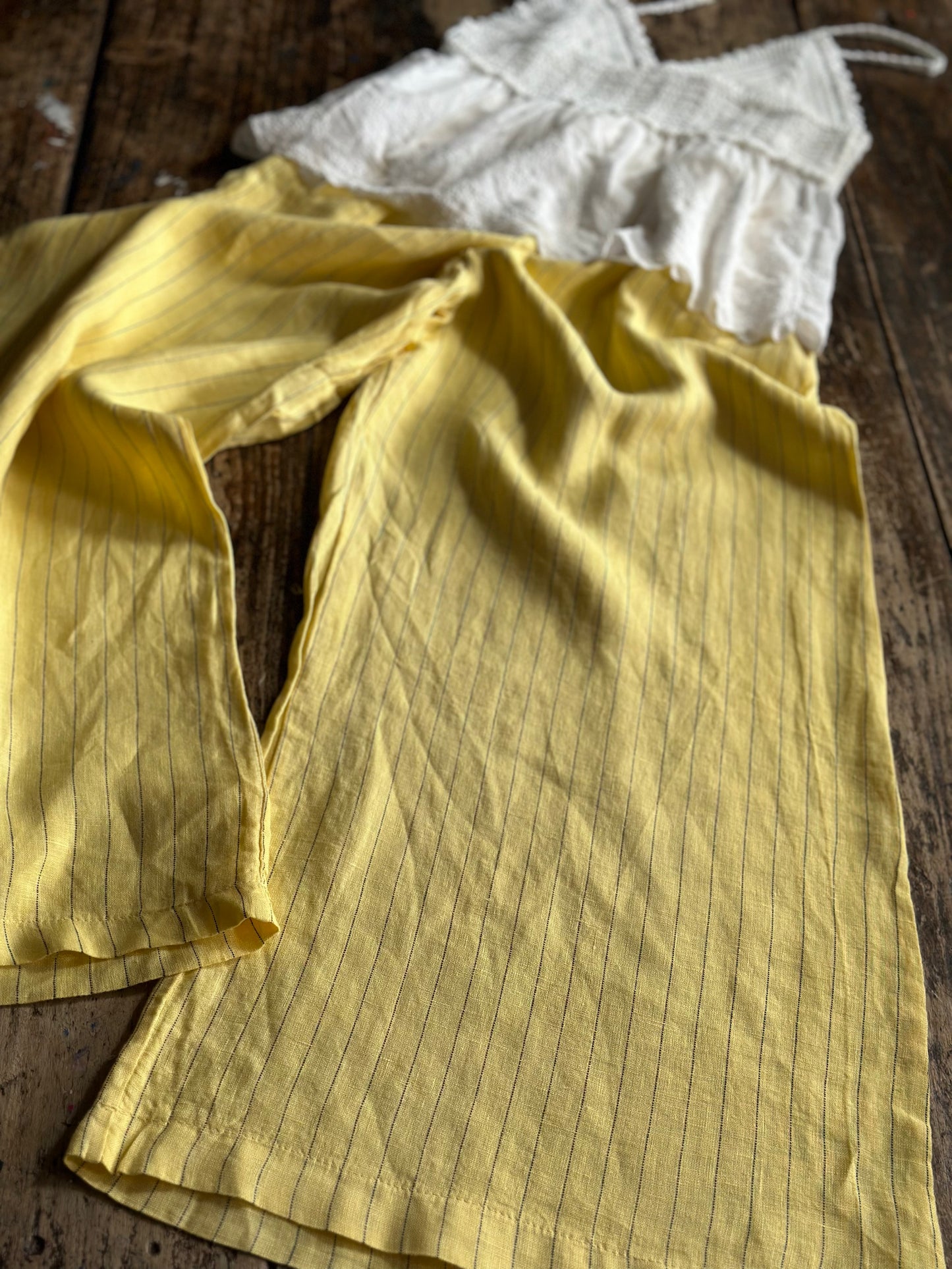 Lemon Linen Pinstripe Trousers