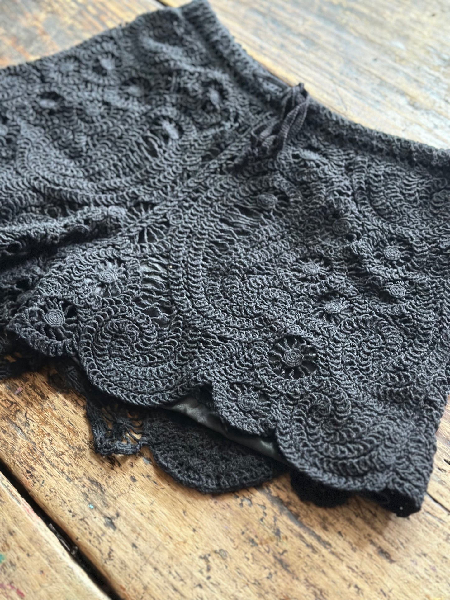 Crochet Boho Shorts - Black