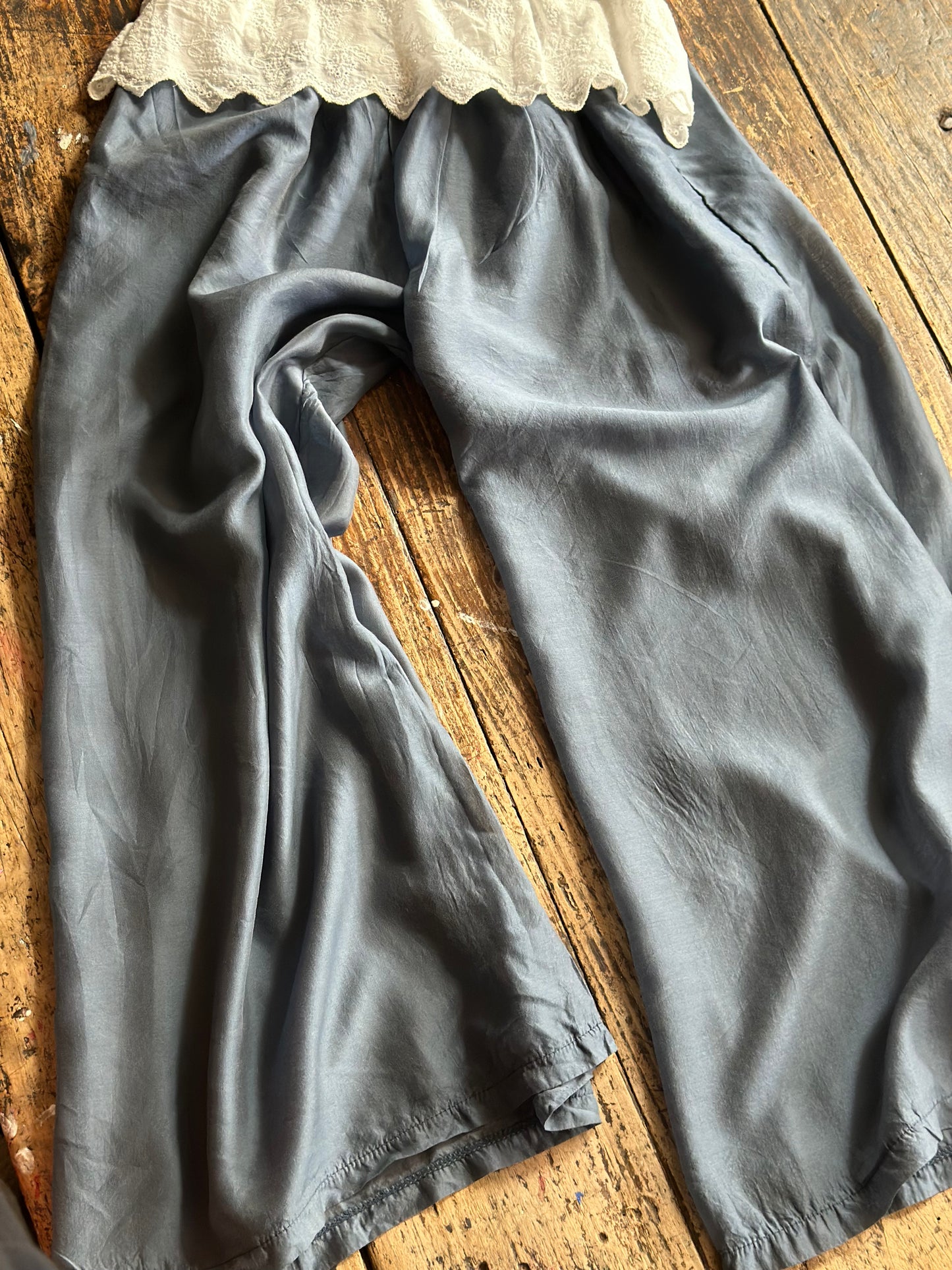 Shot Silk Palazzo Pants - Navy