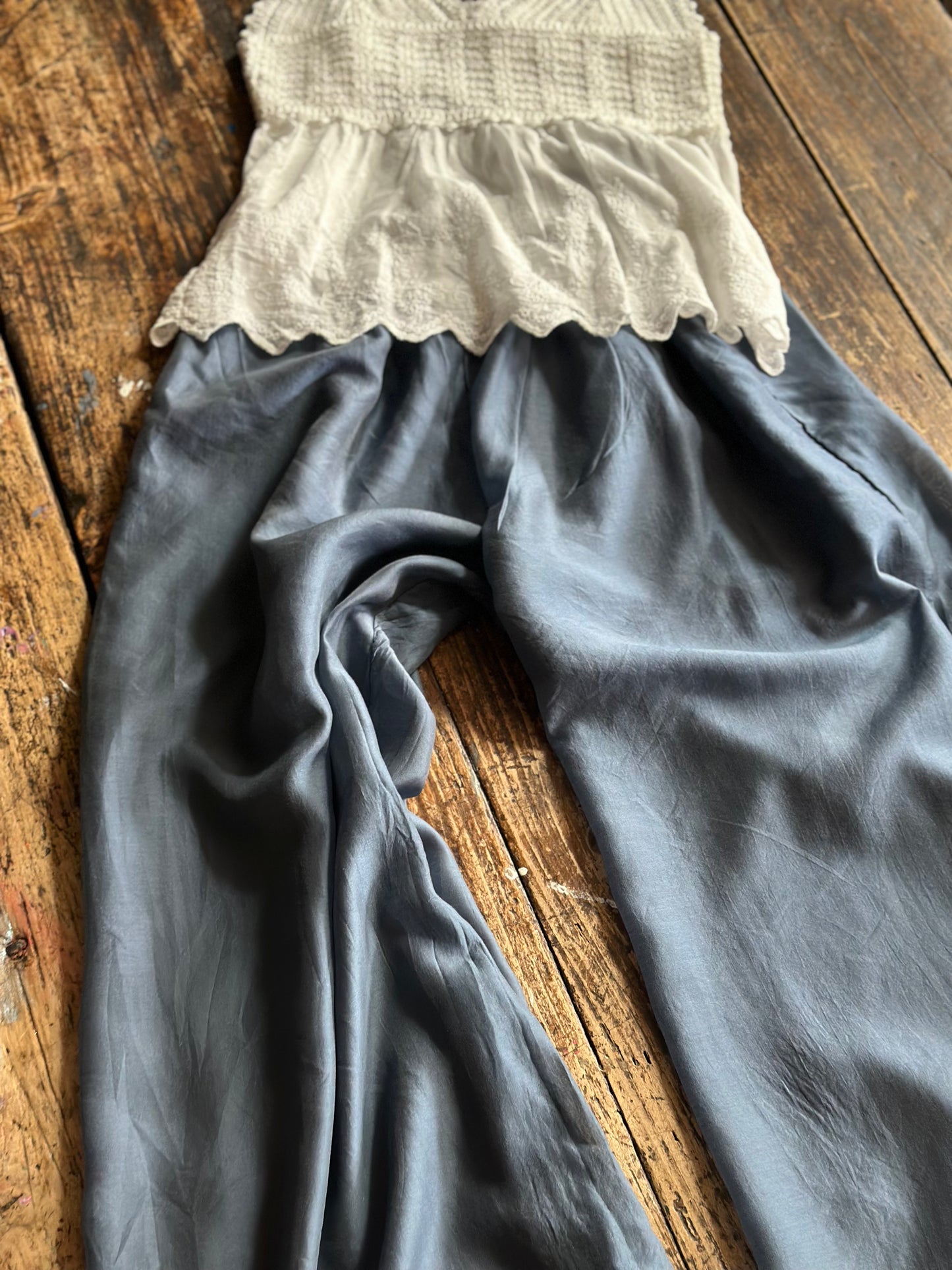 Shot Silk Palazzo Pants - Navy