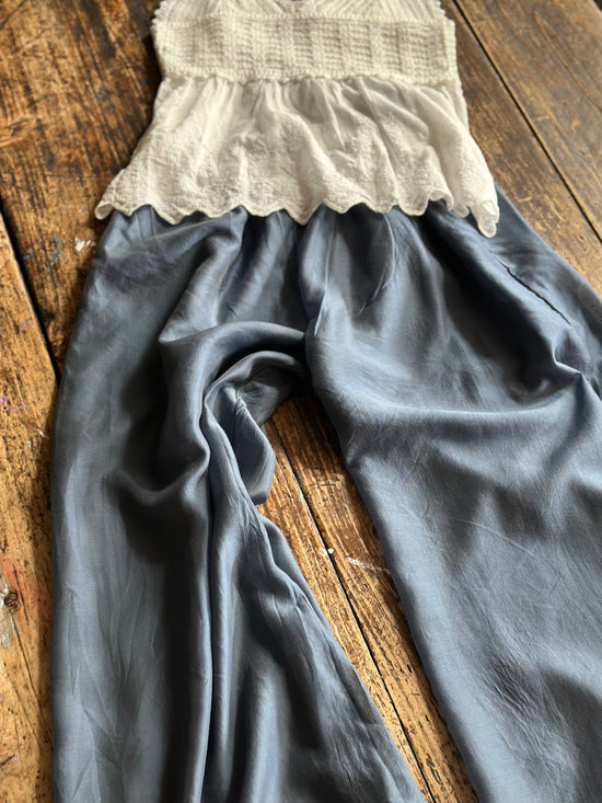 Shot Silk Palazzo Pants - Navy