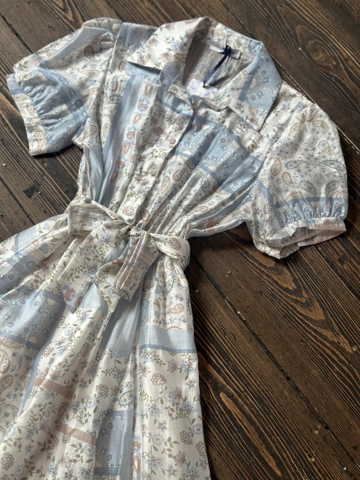 Vintage Inspired Button Up Dress - Blue