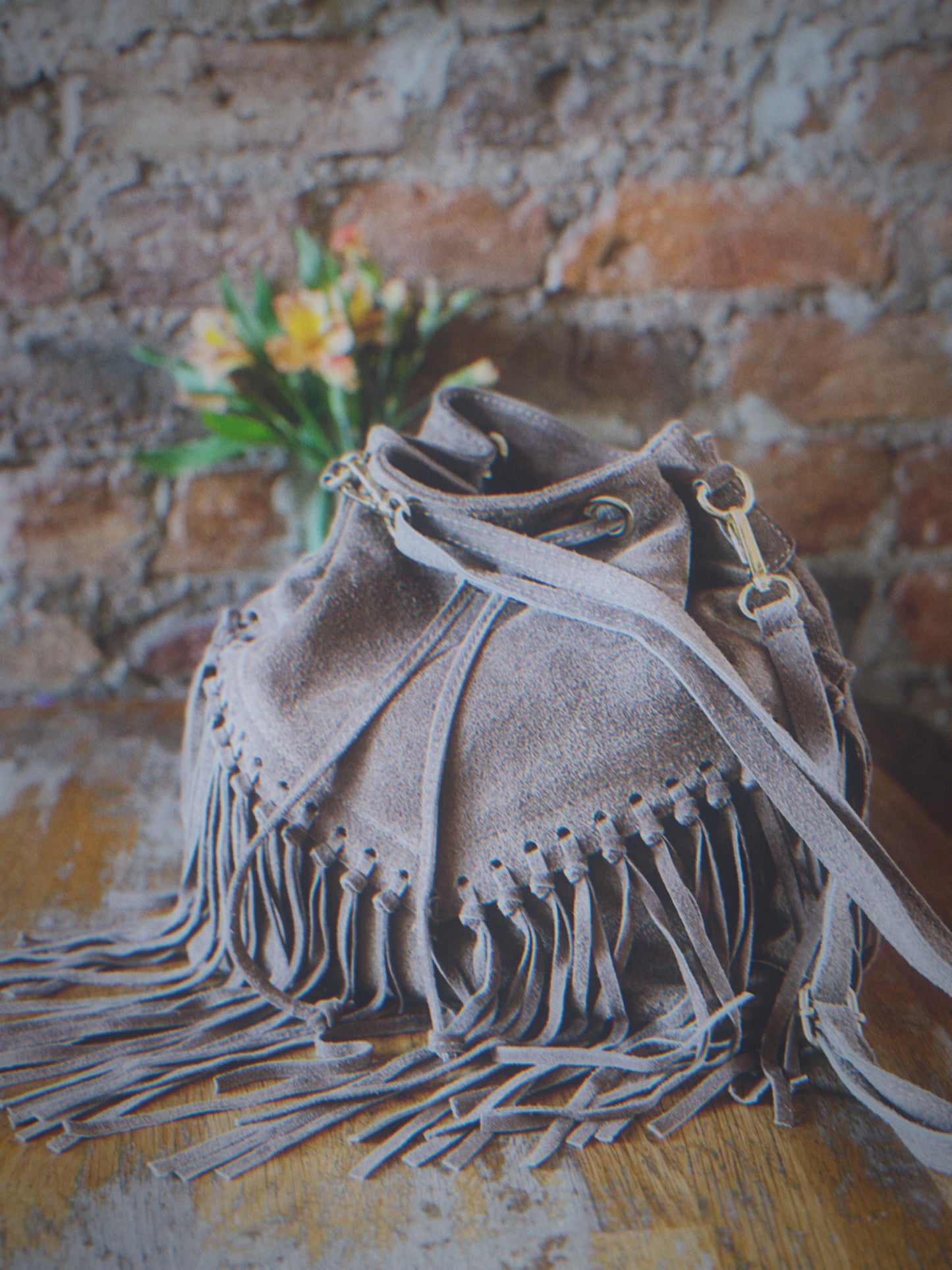 Italian Real Suede Fringe Boho Bucket Bag