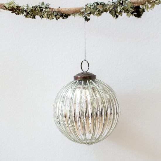 Beaded Round Large Decoration - Silver