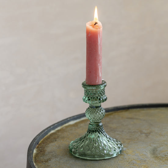 Glass Candlestick Harlequin Green