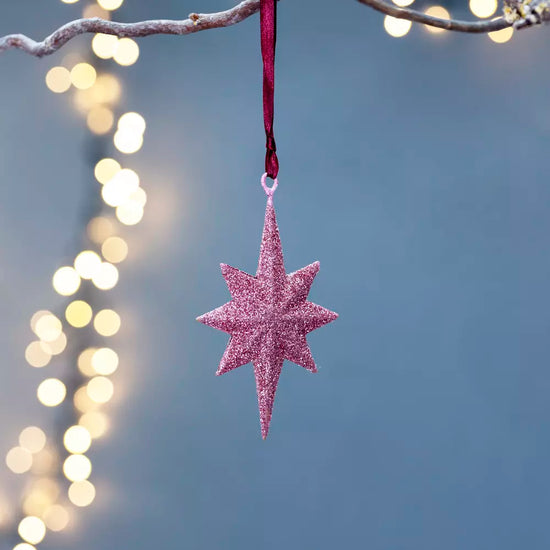 Pink Glitter Star Decoration Large